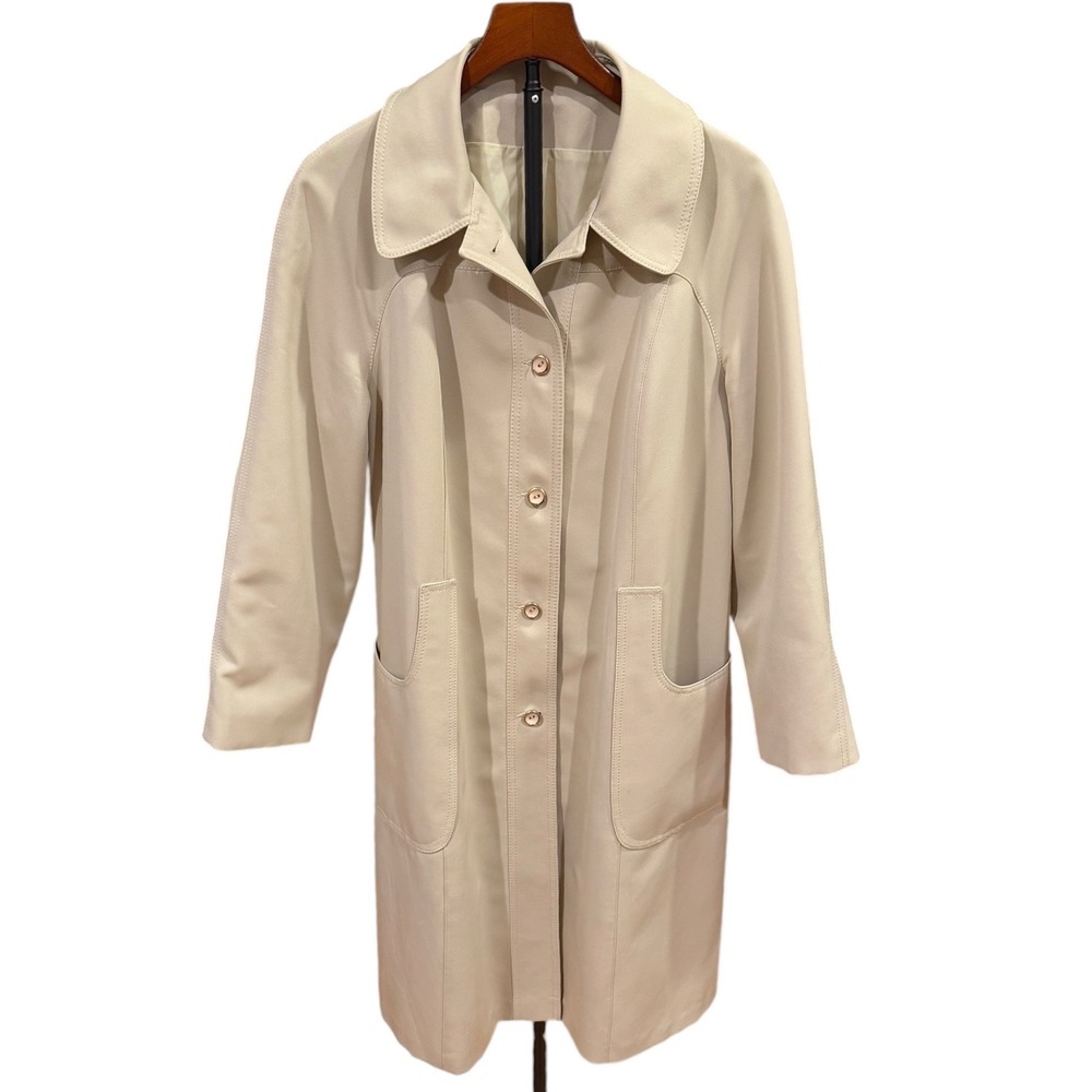 Vtg 70s Forecaster of Boston Beige Trench Coat Woven Polyester Button Front 18